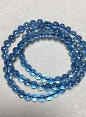 2025福鲸珠宝天然巴西冰种海蓝宝手链108多圈手链三圈正蓝色5-8mm