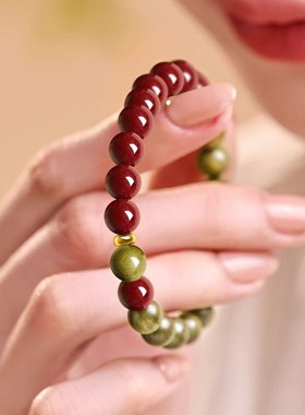 2026天然老绿檀朱砂手串女款多圈双圈手链叠戴木质檀香盘玩紫金砂