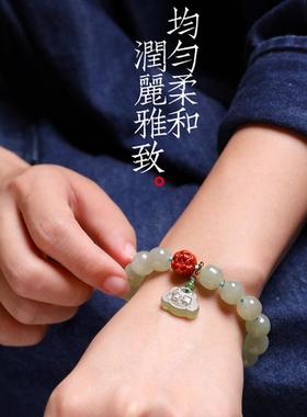 2025鸭蛋青新疆和田玉手串女DIY单圈青玉石珠子手链