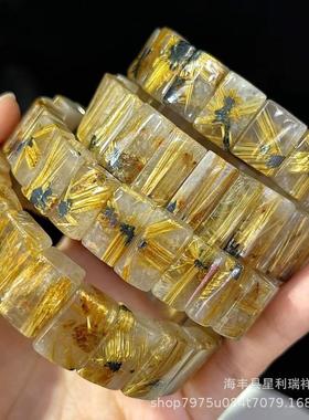 2025天然巴西钛金发晶方形手牌粗发丝清晰晶体单圈手串手排厂家