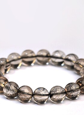 2026鸿初珠宝 天然冰种茶体黑发晶圆珠手串 冰种黑发晶单圈手链