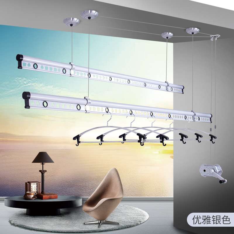 阳台升降晾衣架手摇双杆式晒衣架加筋加厚室内晾衣杆自动凉衣之满