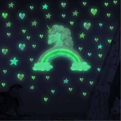 尚易Y032夜光墙贴彩虹独角兽荧光贴花星星爱心儿童房装饰夜光贴纸