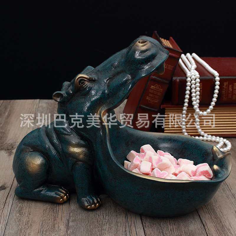 树脂摆件工艺品河马家居饰品客厅创意装饰酒柜鞋柜玄关钥匙收纳,收纳整理,钥匙收纳盒,淘宝优惠券,粉丝福利购,淘宝优惠卷