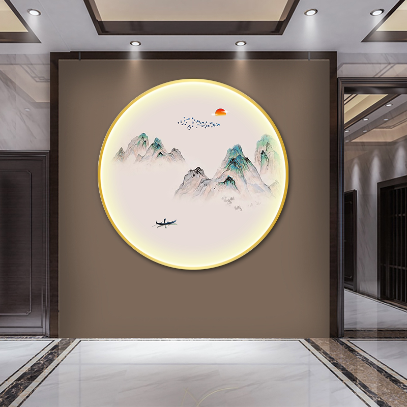 中国风圆形山水装饰画玄关客厅餐厅茶室办公室走廊过道新中式挂画