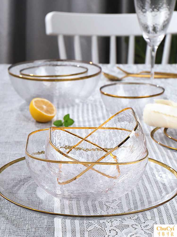 北欧金边锤目纹冰花玻璃碗日式大号沙拉碗家用方形水果甜品碗汤碗|ruв категории посуда, посуда, чаша - от Buy2taobao.com для оказания профессиональной услуги покупки агента Taobao