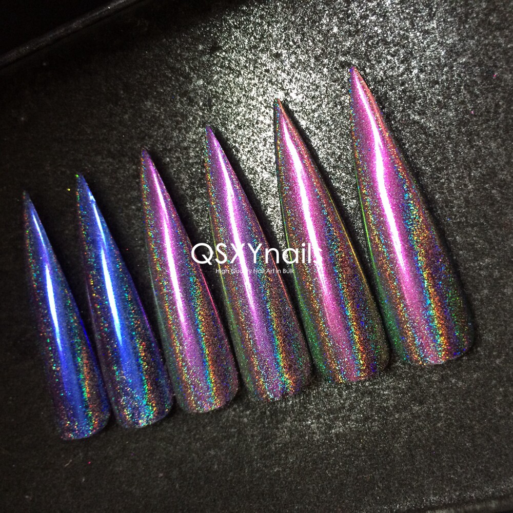 欧美风镭射魔镜粉朋克金属质感镜面粉独角兽彩虹光圈美甲闪粉