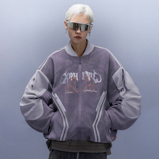 XIPHEVIL「湾区舞力夹克」弯刀袖 麂皮宽松街头刺绣短外套赛博朋克