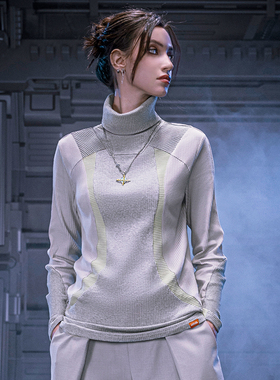 XIPHEVIL「息行生态衣」赛博修身高弹螺纹拼色高领打底衣春秋冬