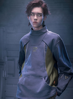 XIPHEVIL「矩阵作训卫衣」赛博金属拉链纯棉套头小高领卫衣春秋冬