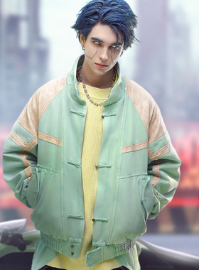 不作恶「破风者夹克_立体压印」中国风赛博朋克拼皮水洗加厚短夹