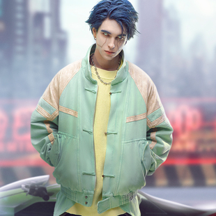 不作恶「破风者夹克_立体压印」中国风赛博朋克拼皮水洗加厚短夹