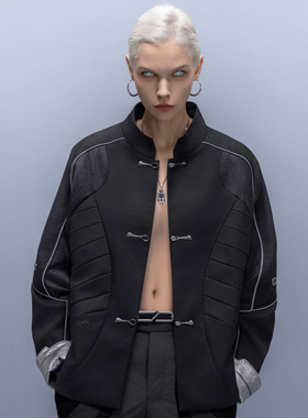 XIPHEVIL「矩阵黑手唐装」羊毛外套新中式反光高街修身赛博朋克