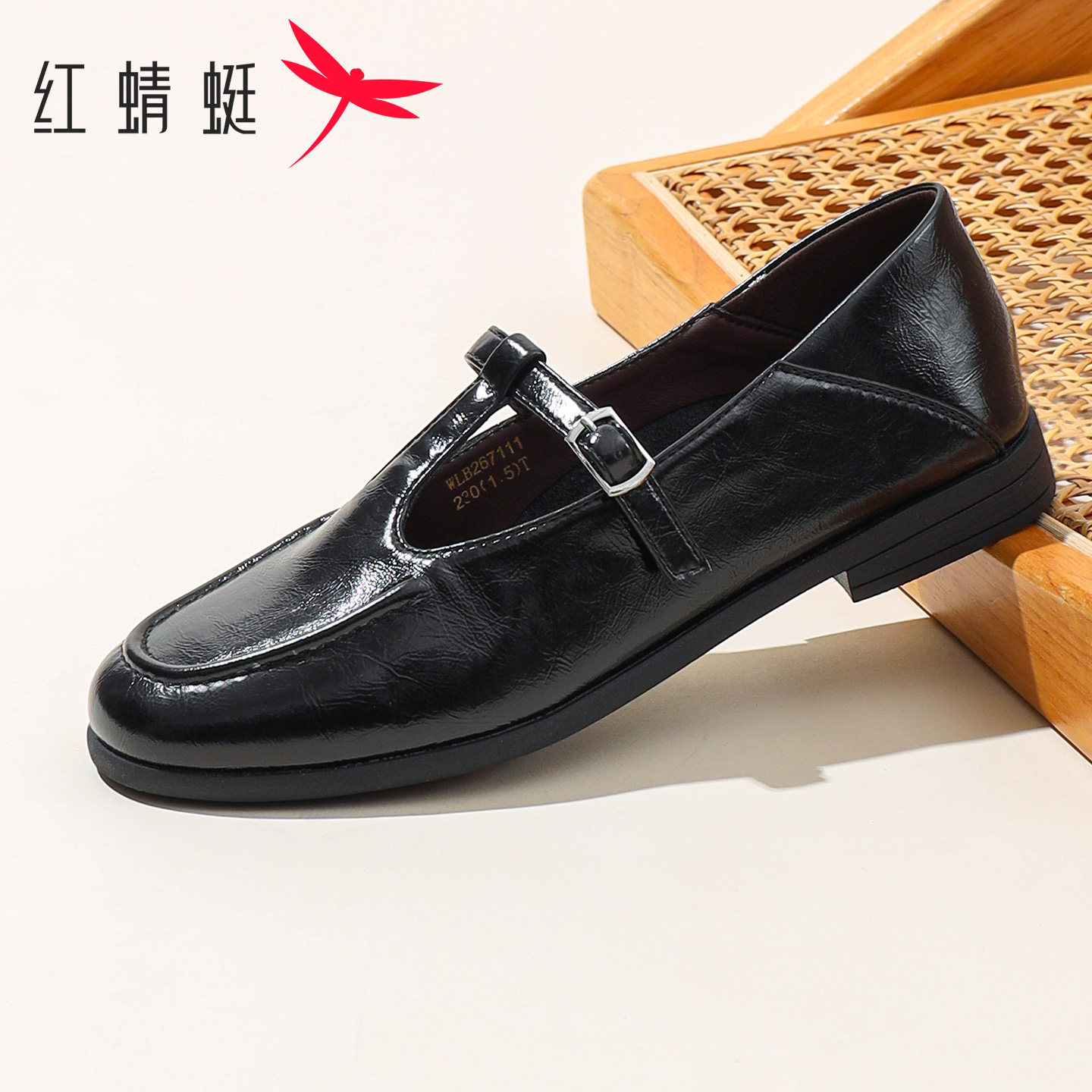 红蜻蜓粗跟复古玛丽珍鞋乐福鞋