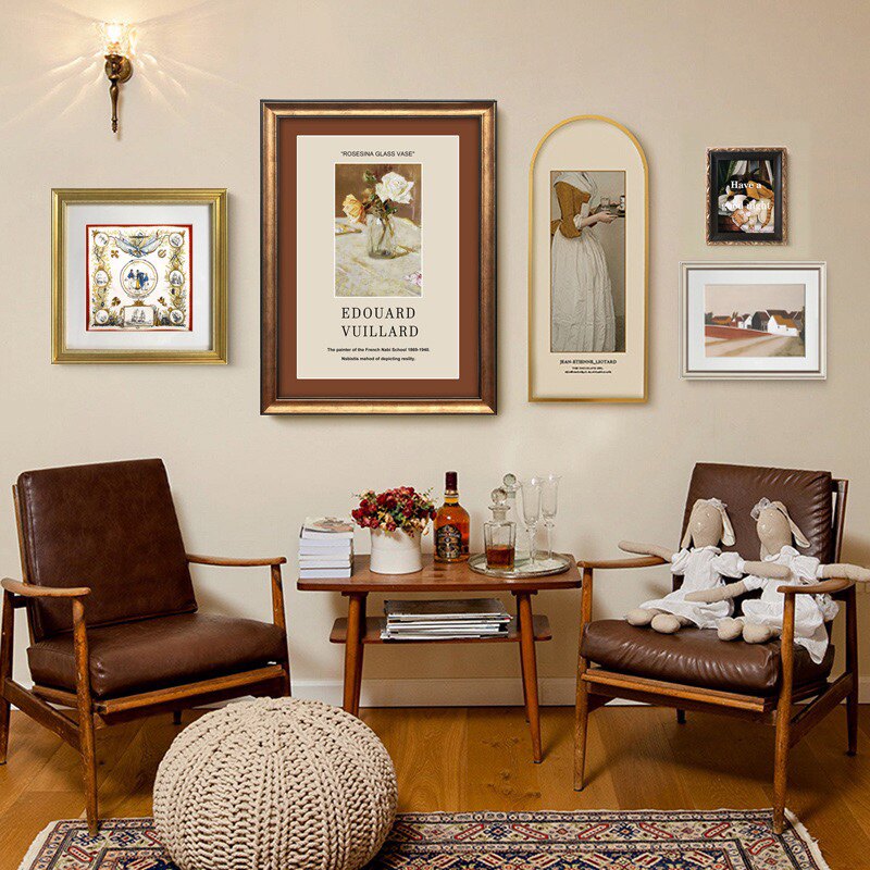 美式复古小众客厅沙发背景墙装饰画欧式壁画墙画法式艺术组合挂画