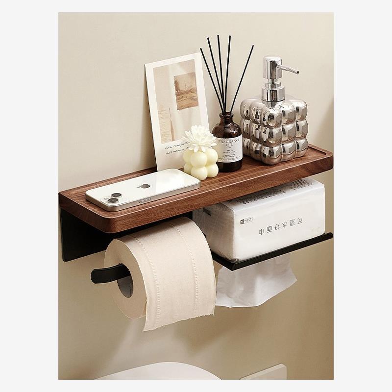 日本胡桃木卫生间厕纸盒壁挂式卫生纸置物架擦手纸巾盒抽卷纸架子