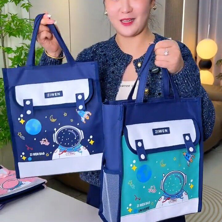 高颜值卡通学生手提袋大容量轻便补课袋可爱男女童书本收纳拎书包