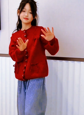 女童过年衣服本命年12岁套装红色毛衣加厚冬款2025新款女大童年