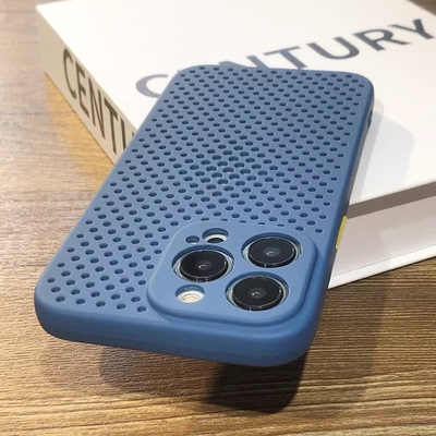 简约纯色散热透气适用iphone14promax苹果15手机壳12防摔11男女xs硅胶xr全包13pro保护套14网孔14por软壳