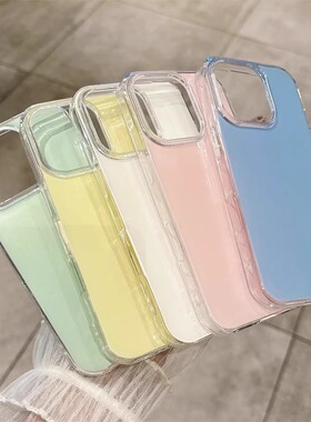 夏日简约纯色果冻适用苹果16promax手机壳iPhone15pro新款14promax小清新13女款16pro防摔15保护套14浅粉色13