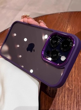 亚克力适用苹果16promax手机壳15防摔新款14pro手机套13轻奢高级感iphone15钛金属pm原色灰色透明por不包镜头