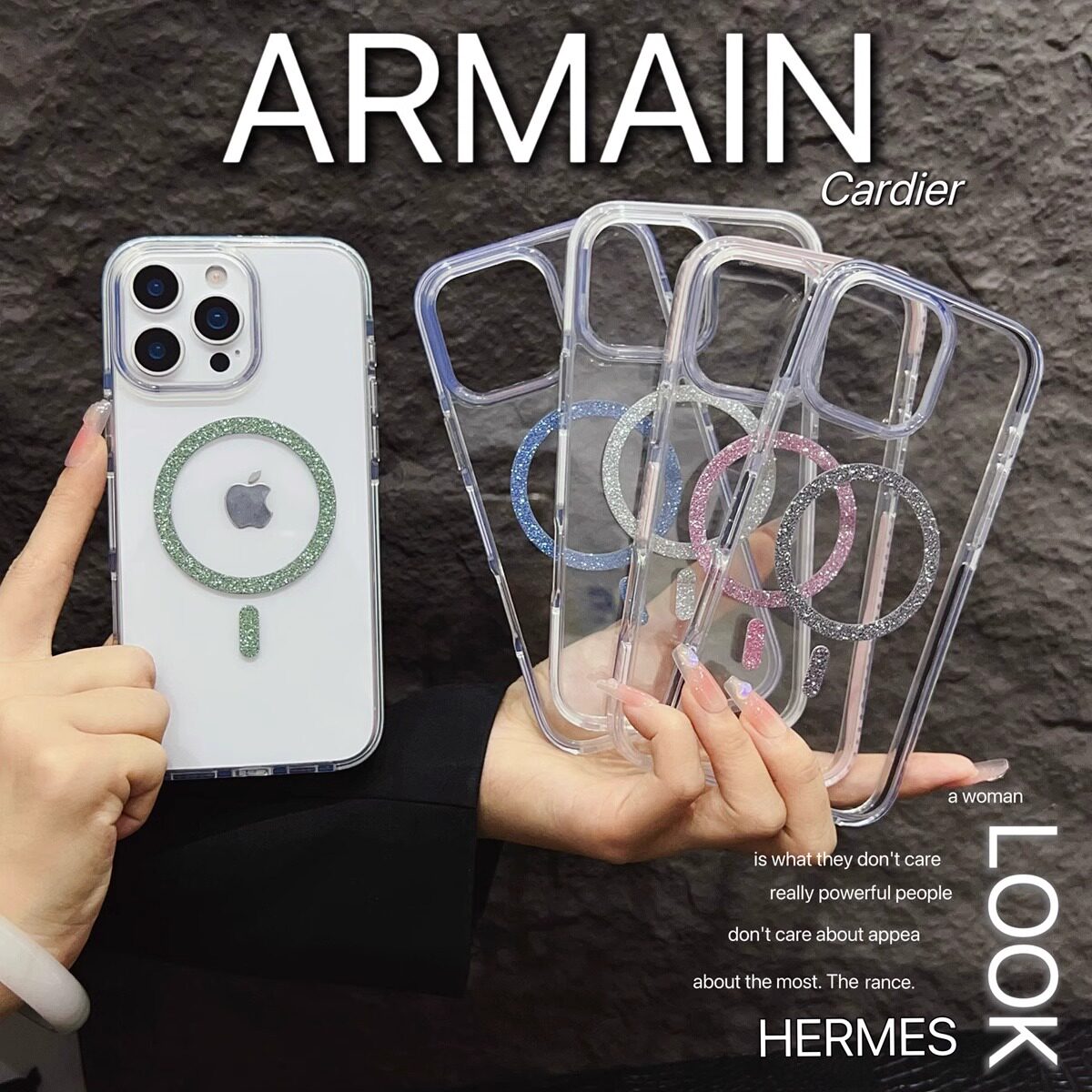 彩边透明适用苹果16promax手机壳闪粉磁吸圈iPhone15pro2025新款14pm高级13亚克力12不发黄i16大孔全包防摔女