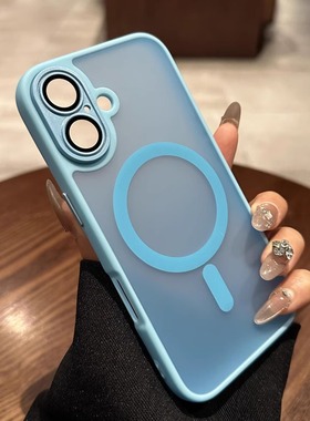 适用苹果16/15pro手机壳iPhone17promax新款磁吸充电13por全包镜头膜12磨砂硬壳14防摔防指纹11远峰蓝保护套