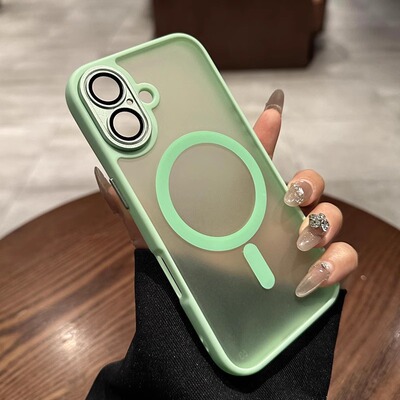 适用iPhone16promax手机壳磁吸14pro苹果15新款薄荷绿13磨砂Magsafe保护套12高级plus全包镜头膜11防指纹男女