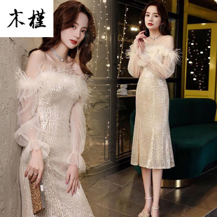 洋装小晚礼服女2025夏季气质名媛高档轻奢亮片修身短款宴会连衣裙