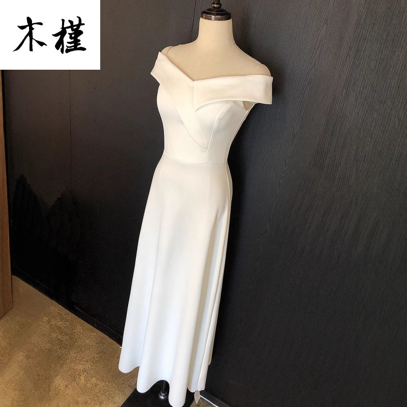 法式一字肩长裙女1024