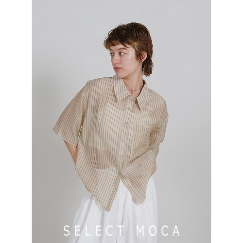 SELECTMOCA夏季透感条纹防晒衬衫