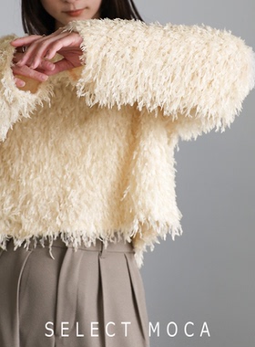 SELECTMOCA秋季新款日系可爱毛茸茸羽毛短款圆领套头毛衣20001450