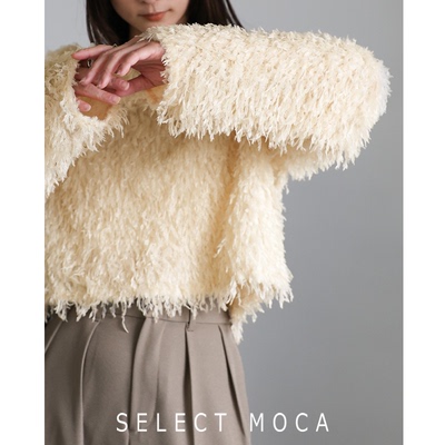 SELECTMOCA秋季新款日系可爱毛茸茸羽毛短款圆领套头毛衣20001450