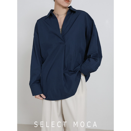 selectMOCA高密度平纹V领衬衫