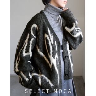 SELECT MOCA秋冬V领开衫艺术图案毛衣加厚个性日本直邮30001656