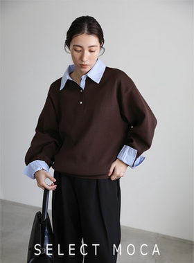 selectMOCA学院风衬衫领假两件针织衫
