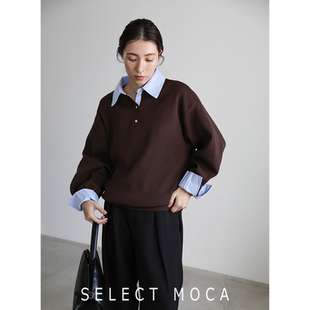 selectMOCA学院风衬衫领假两件针织衫