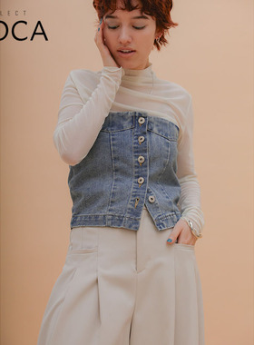 SELECT MOCA 日系时尚牛仔外搭款抹胸紧身上衣女休闲宽松30001449