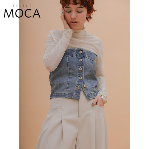 SELECT MOCA 日系时尚牛仔外搭款抹胸紧身上衣女休闲宽松30001449