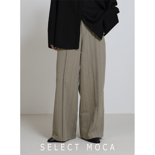 selectMOCA条纹垂感高腰阔腿裤