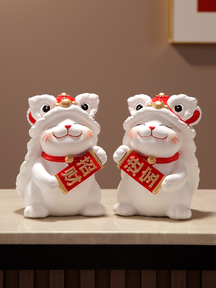 现代简约创意醒狮招财猫一对摆件客厅店铺招财猫装饰乔迁开业礼品图片