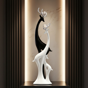 现代简约抽象一家三口鹿摆件客厅玄关大装饰品创意家居高级感摆设