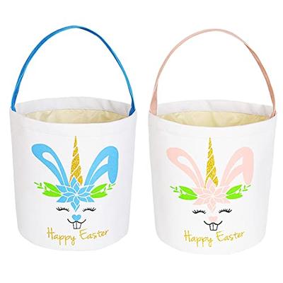 2 PCS Easter Canvas Bunny Baskets for Kids  Personalized Uni