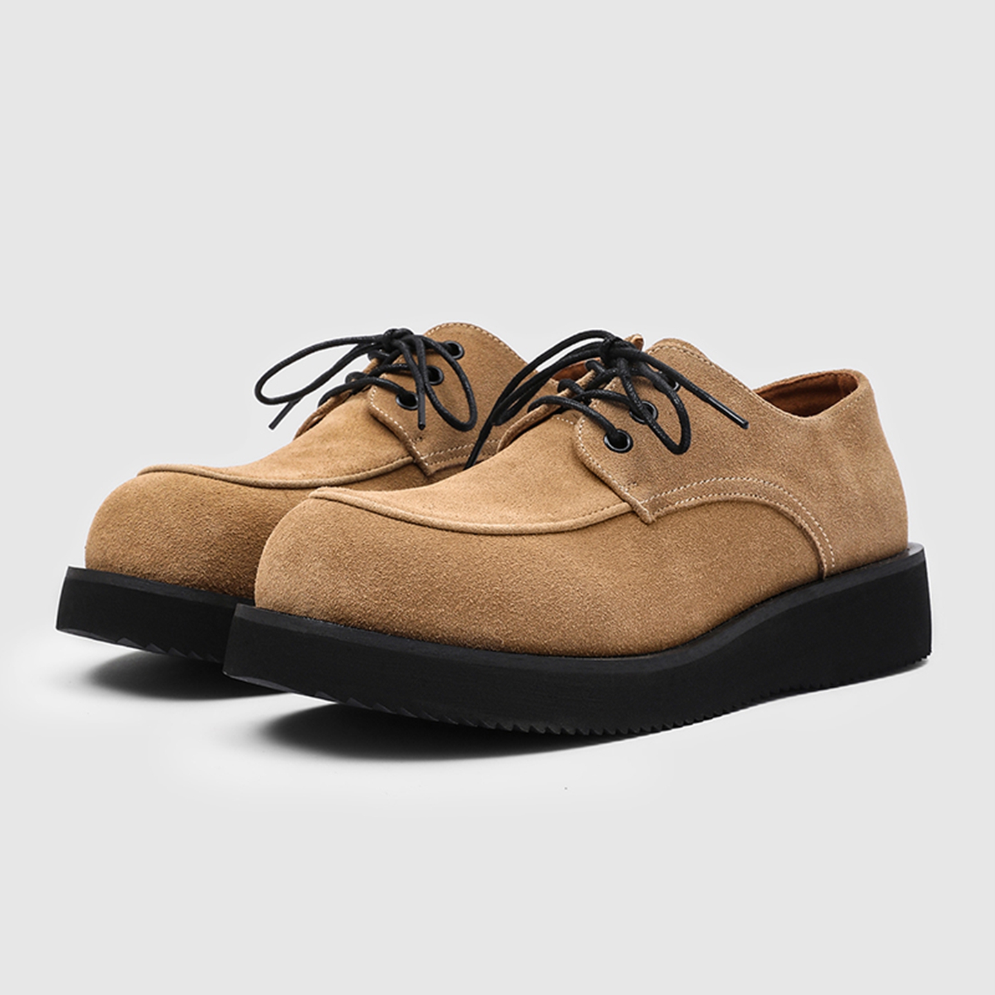 廉岳老钱风复古德比鞋男厚底增高系带圆头英伦休闲皮鞋百搭高级感
