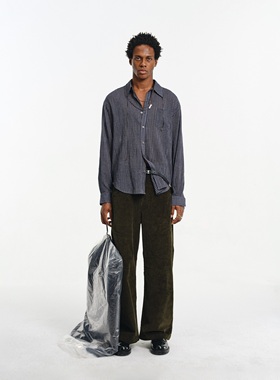 DIMC复古轻薄蓝色格子长袖衬衫 25SS纯棉宽松休闲男生衬衣