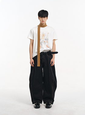 DIMC涂鸦手绘印花短袖T恤  25夏季新款白色圆领男女半袖