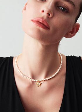 臻致 S925银时尚天然珍珠锆石女小众设计感高级轻奢锁骨链颈链