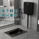 黑色防臭蹲坑式 蹲便器 便池家用卫生间陶瓷带存水弯感应式 水箱套装