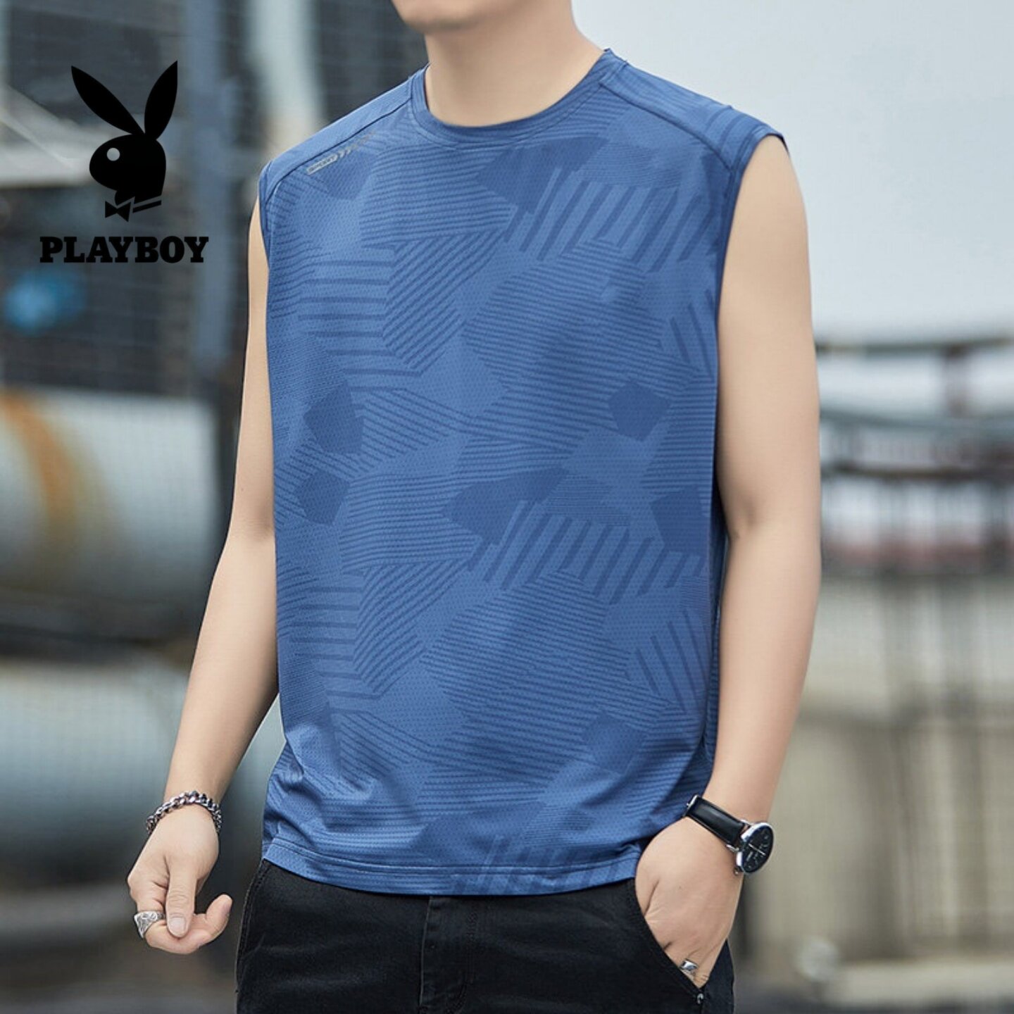 花花公子速干迷彩背心男夏季跑步运动冰丝坎肩健身训练无袖t恤薄