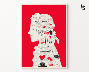 莫扎特拼贴创意海报 Mozart古典音乐家作曲家教室琴房艺术装饰画